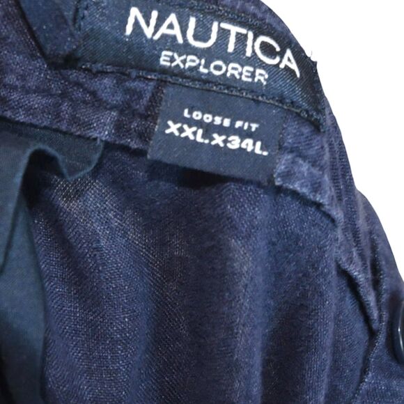 Nautica Explorer Navy 100% Linen Pants XXL Loose Coastal Resort Minimalist - Picture 8 of 10